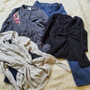 Ladies 4pc Blouse Top Jeans Cardigan NYDJ Soft Surroundings Bundle Lot SZ M